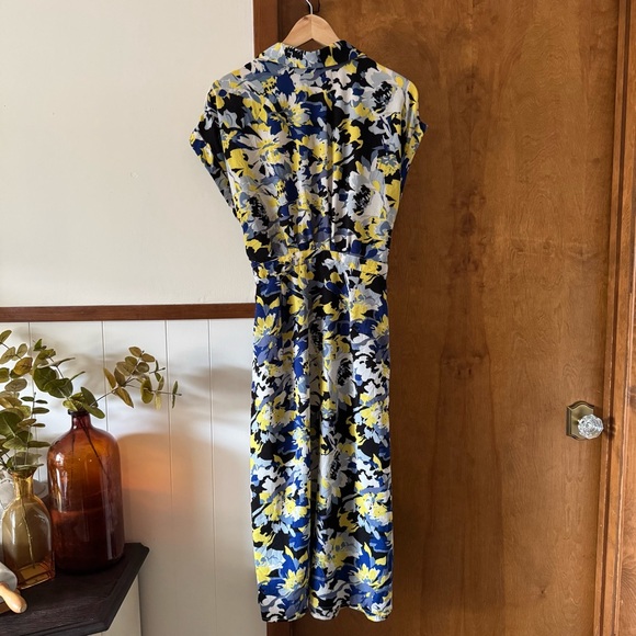 ALISON ANDREWS | Chic Floral Midi Dress Blue Yellow Button Down Short Sleeve - Picture 2 of 11